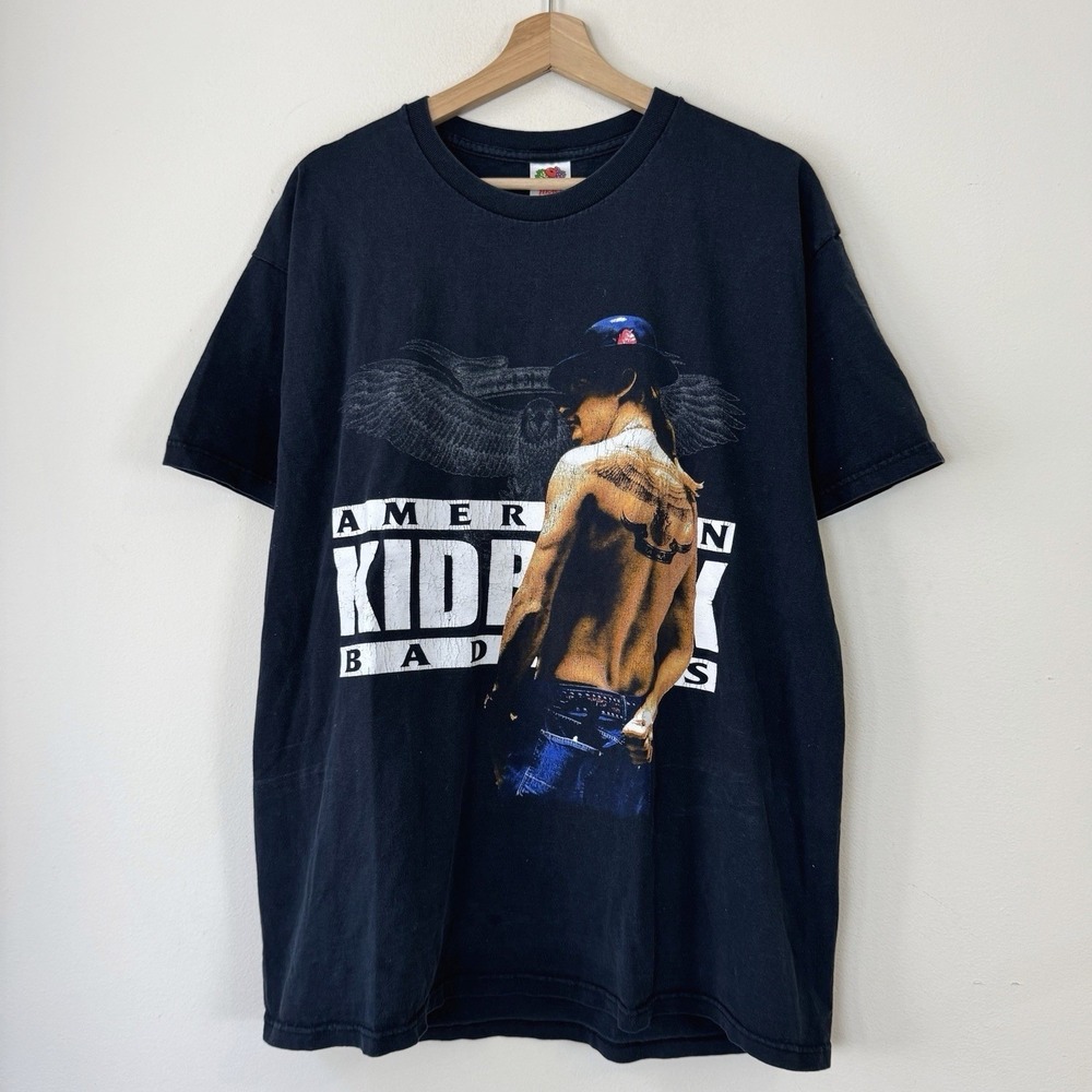 Vintage Kid Rock American Bad Ass 2004 Tour Concert Black Tee Shirt - XL
